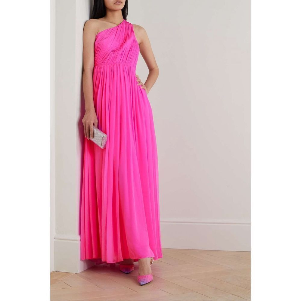 ADAM LIPPES One-shoulder plisse silk-chiffon maxi dress
